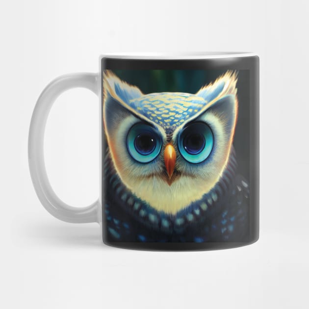 Owl Face with Big Blue Eyes by Geminiartstudio